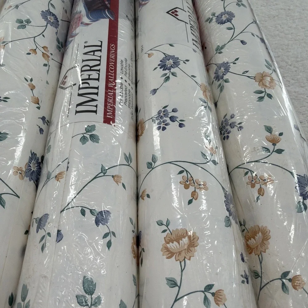 Vintage 1990s Imperial Wallcoverings Floral Wallpaper Lot of 5 Rolls NOS Country